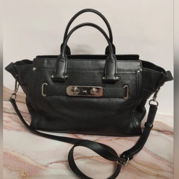Coach Swagger Carryall In Pebble Leather Black with Silver Style No.34408 - Picture 1 of 15